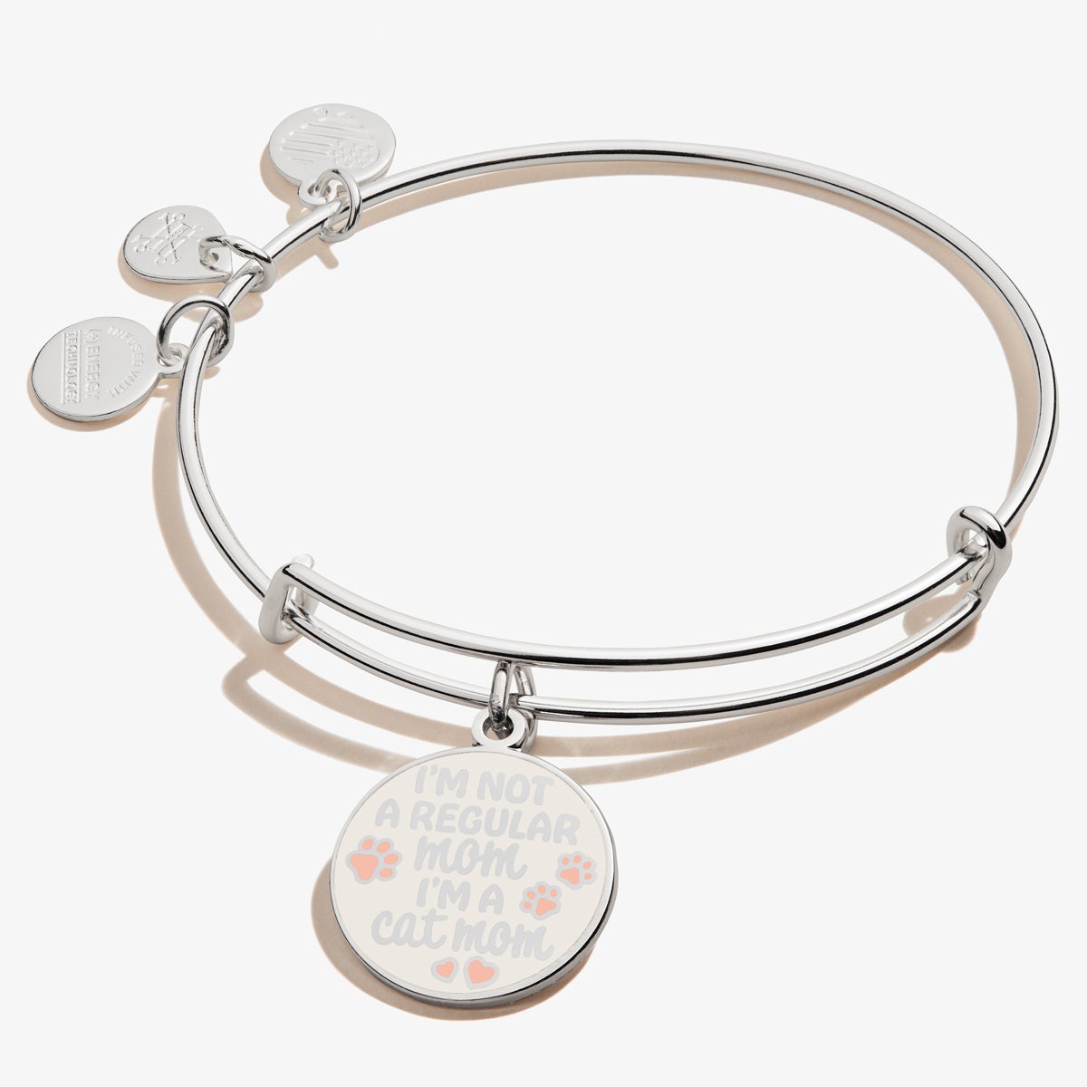 'I’m A Cat Mom' Charm Bangle, Shiny Silver, Alex and Ani