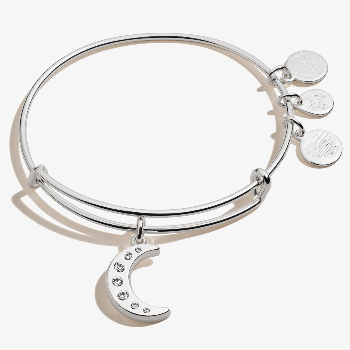 Pavé Moon Charm Bangle, Shiny Silver, Alex and Ani