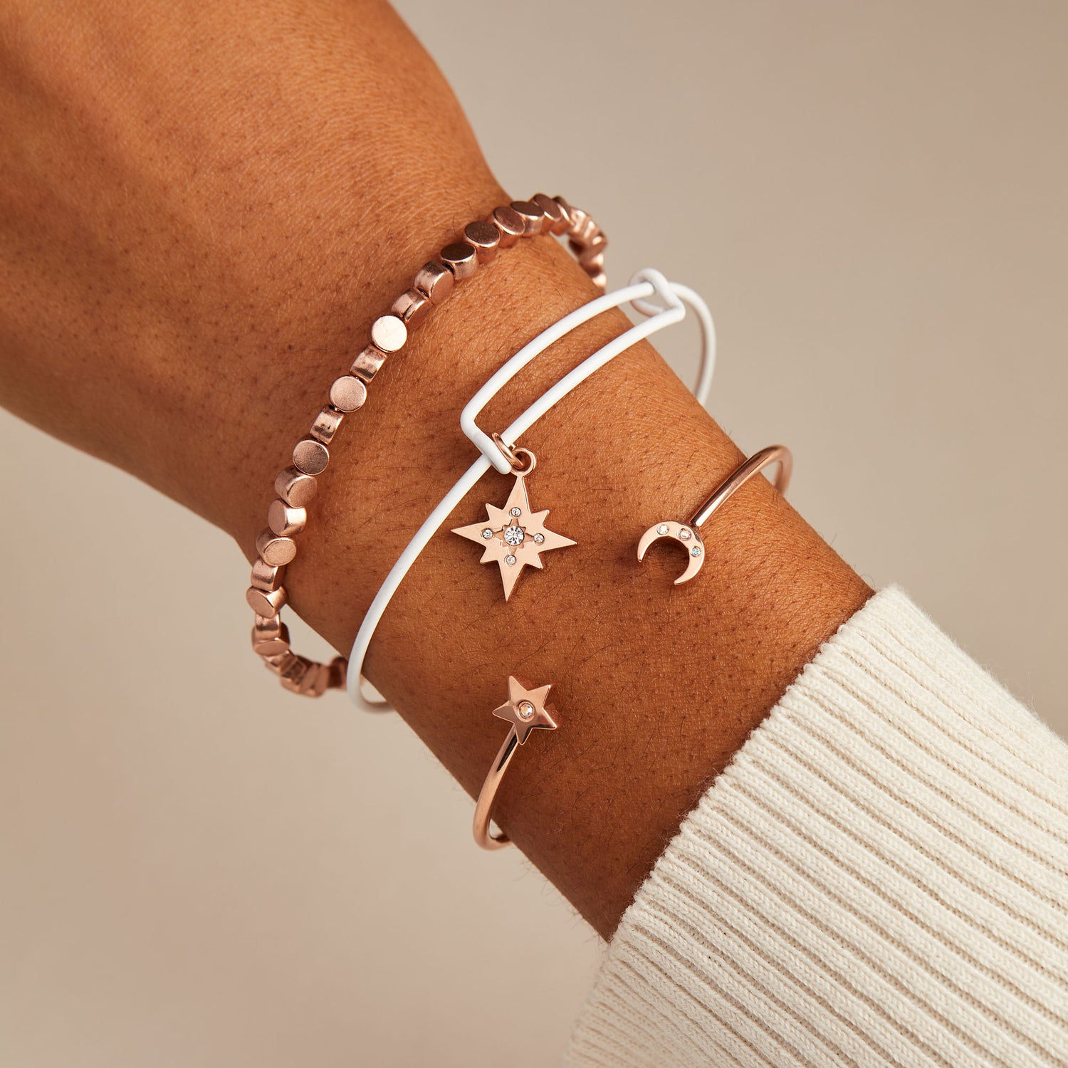 North Star Charm Bangle Bracelet, White