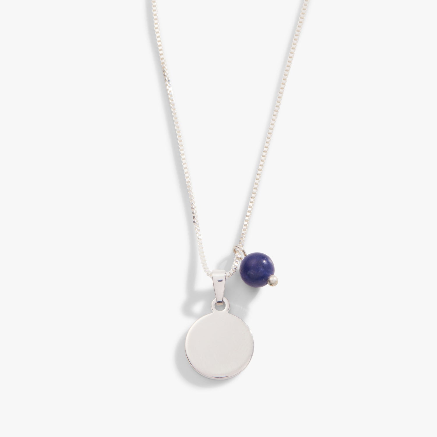 Engravable Circle Charm + Sodalite Bead Necklace