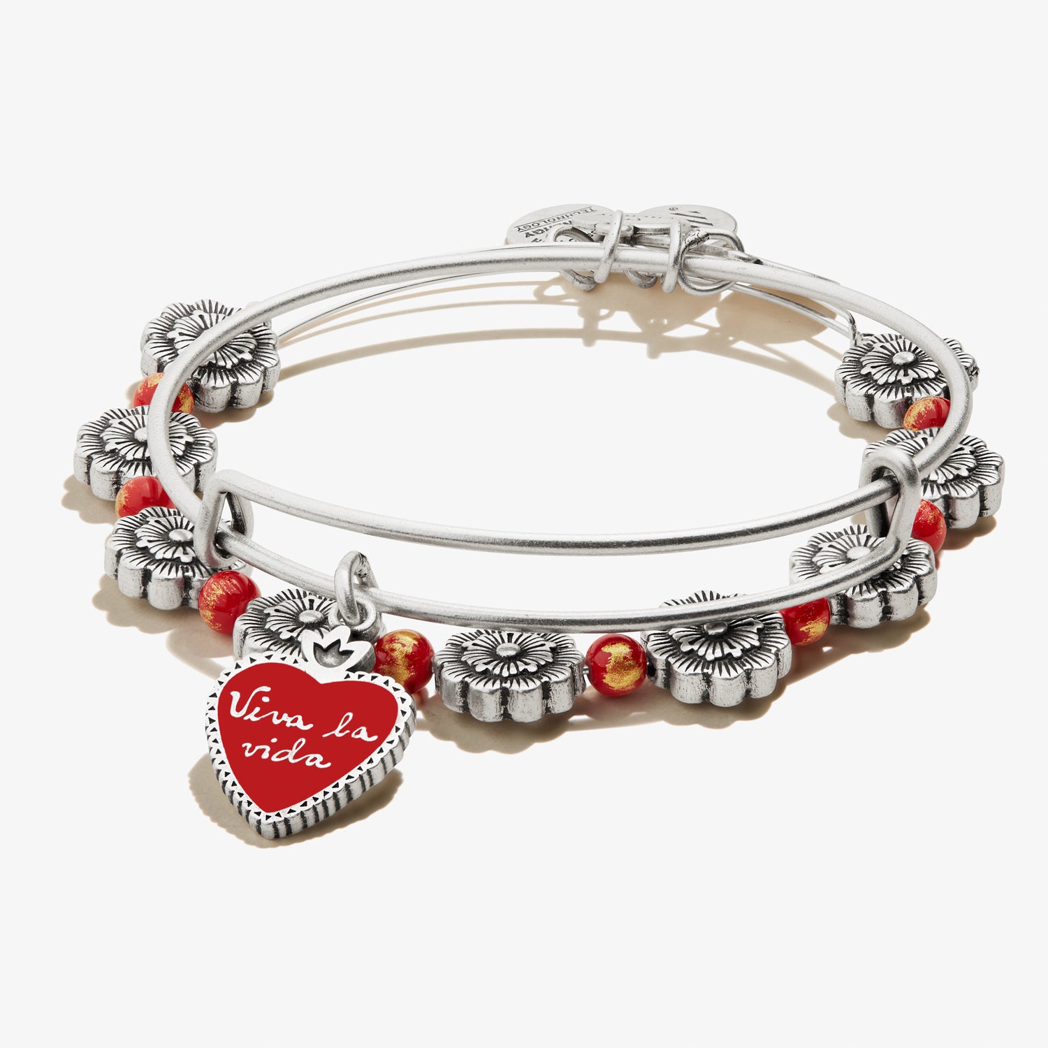 Frida Kahlo 'Viva la Vida' Sacred Heart Charm Bangle, Set of 2