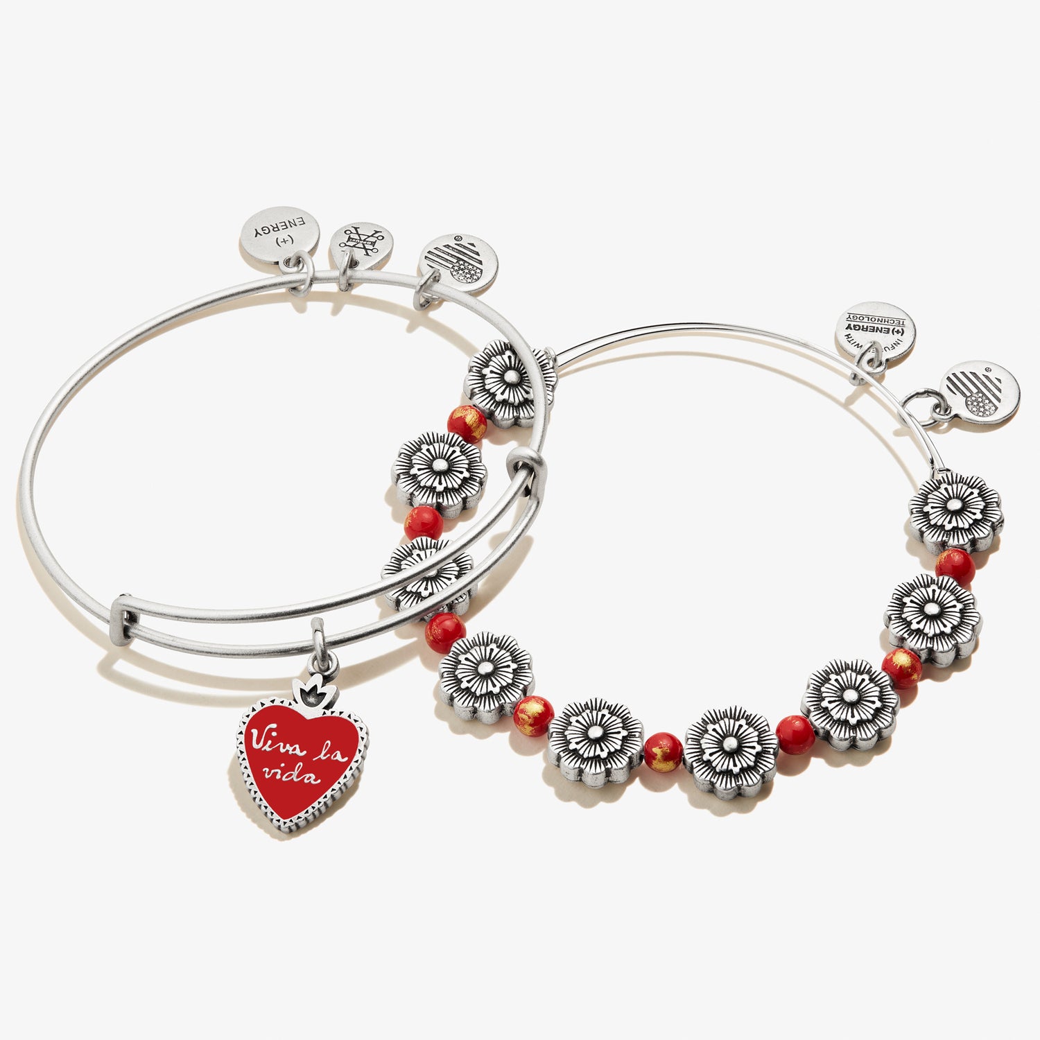 Frida Kahlo 'Viva la Vida' Sacred Heart Charm Bangle, Set of 2