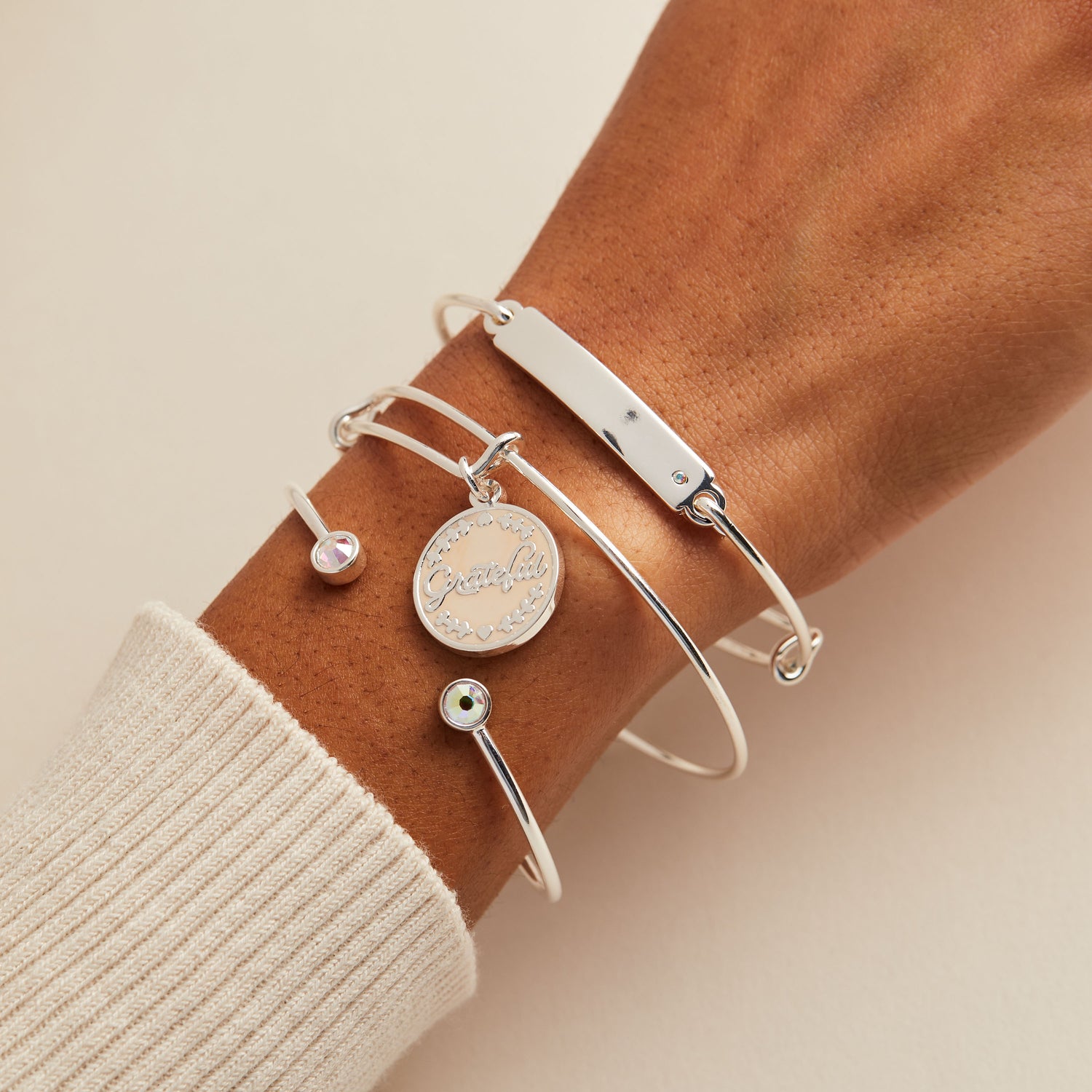 'Grateful' Charm Bangle Bracelet