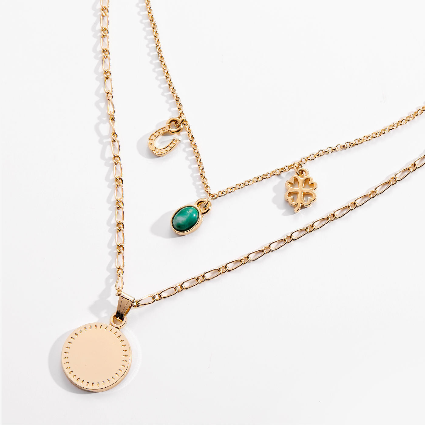 Engravable Luck + Prosperity Multi-Charm Layered Necklace