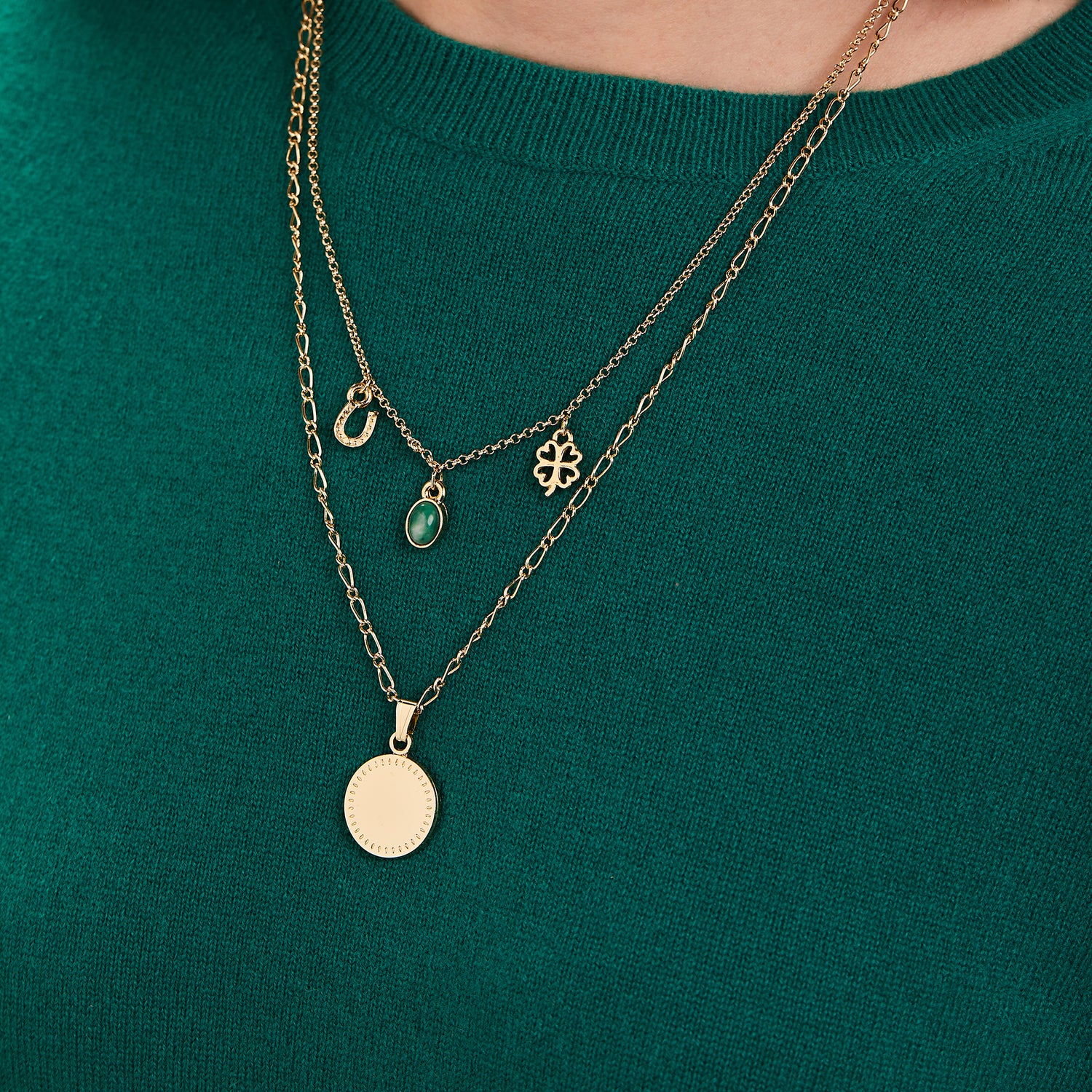 Engravable Luck + Prosperity Multi-Charm Layered Necklace