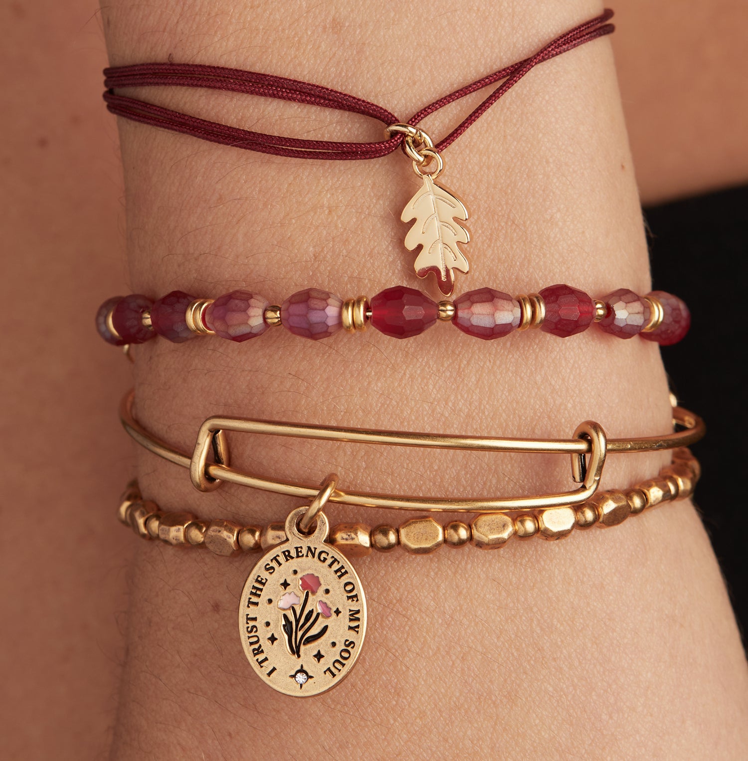 'I Trust the Strength of My Soul' Charm Bangles, Set of 2