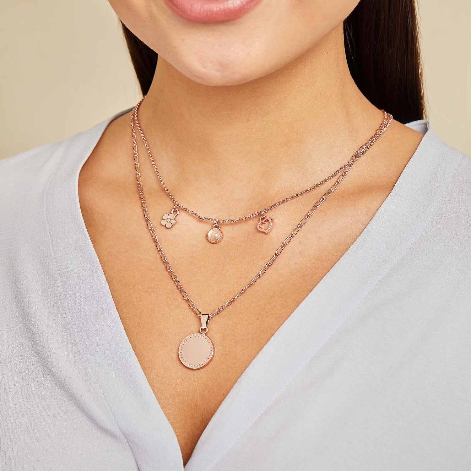 Engravable Joy + Love Multi-Charm Layered Necklace