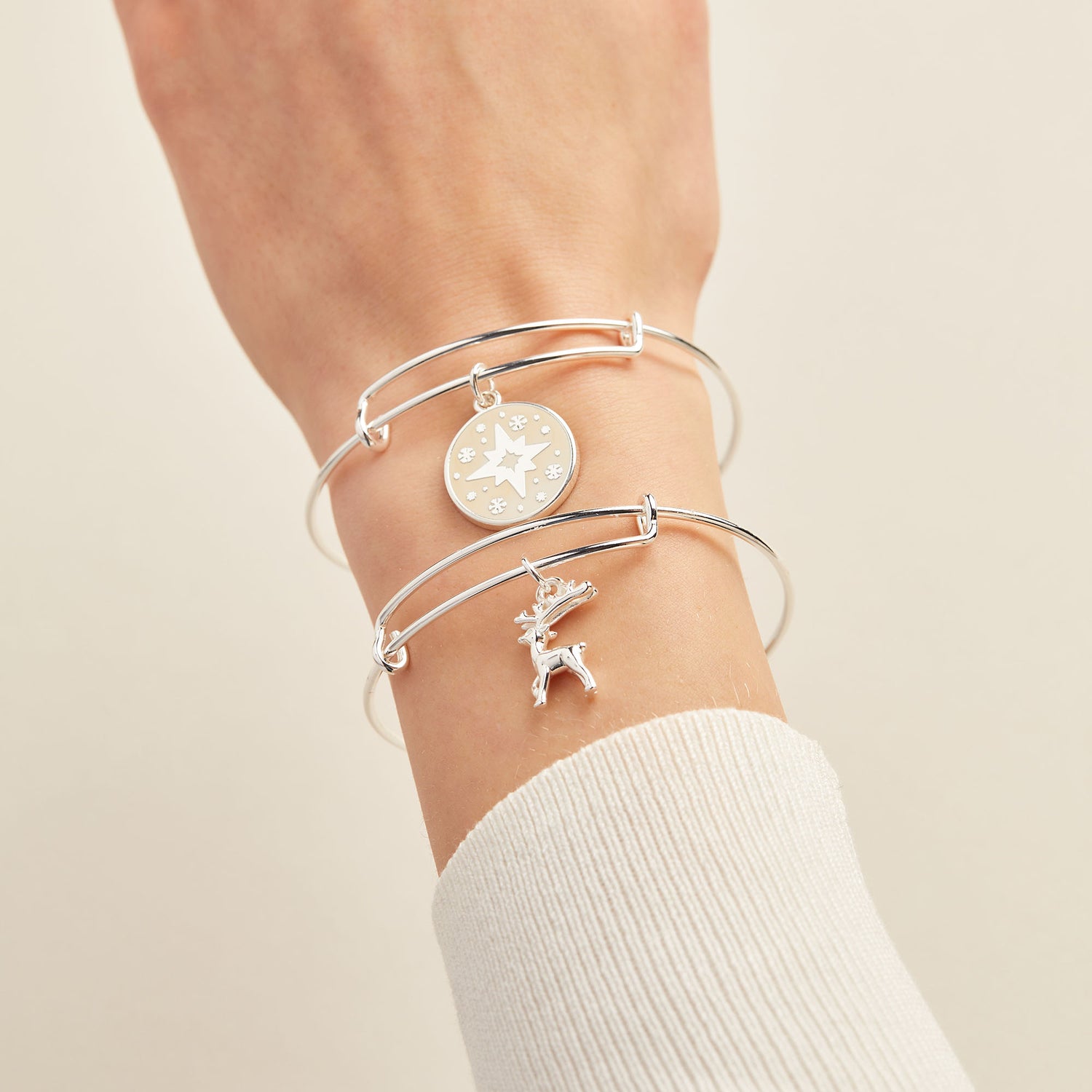 North Star + Reindeer Charm Bangle, Set of 2