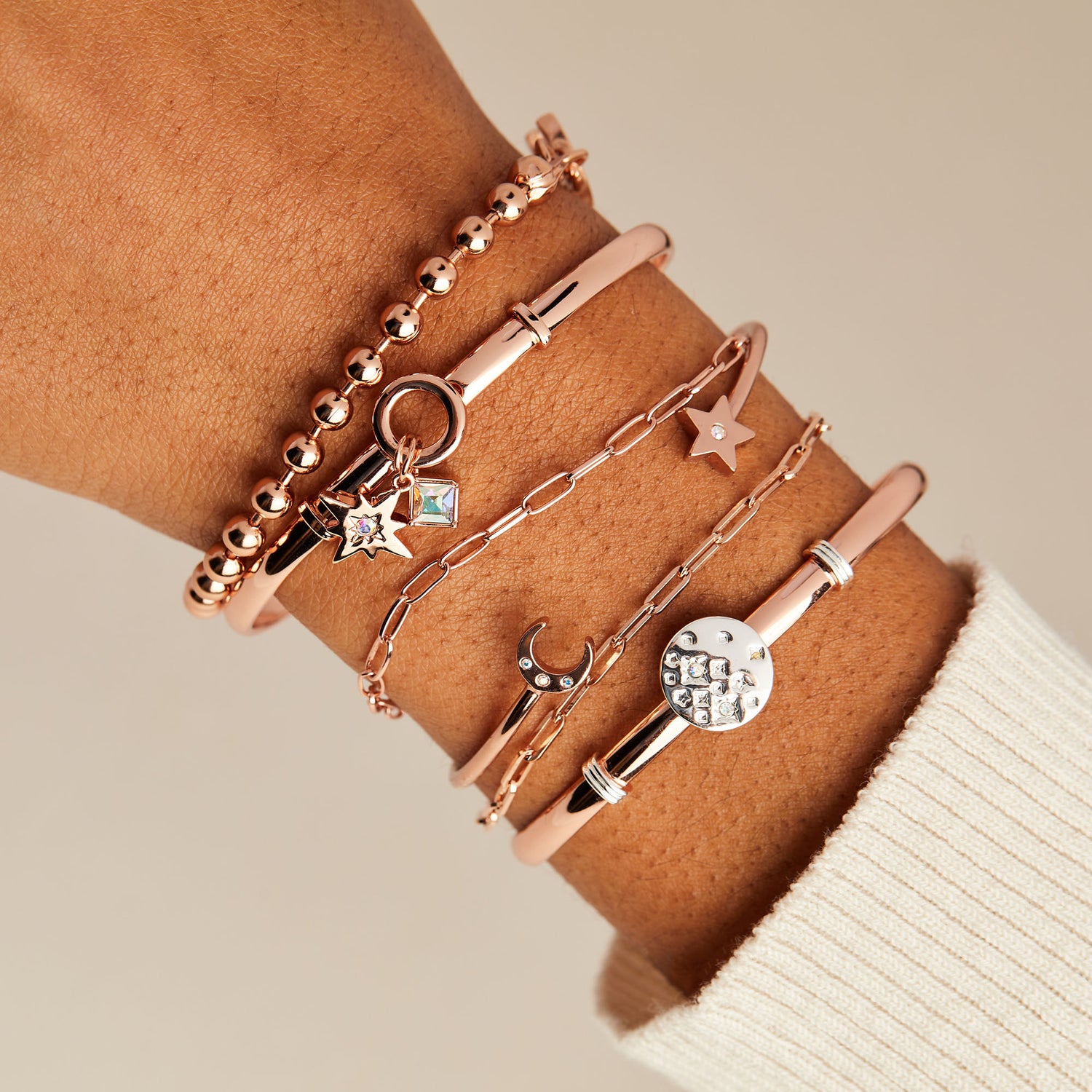 North Star + Crystal Charm Clip Bangle