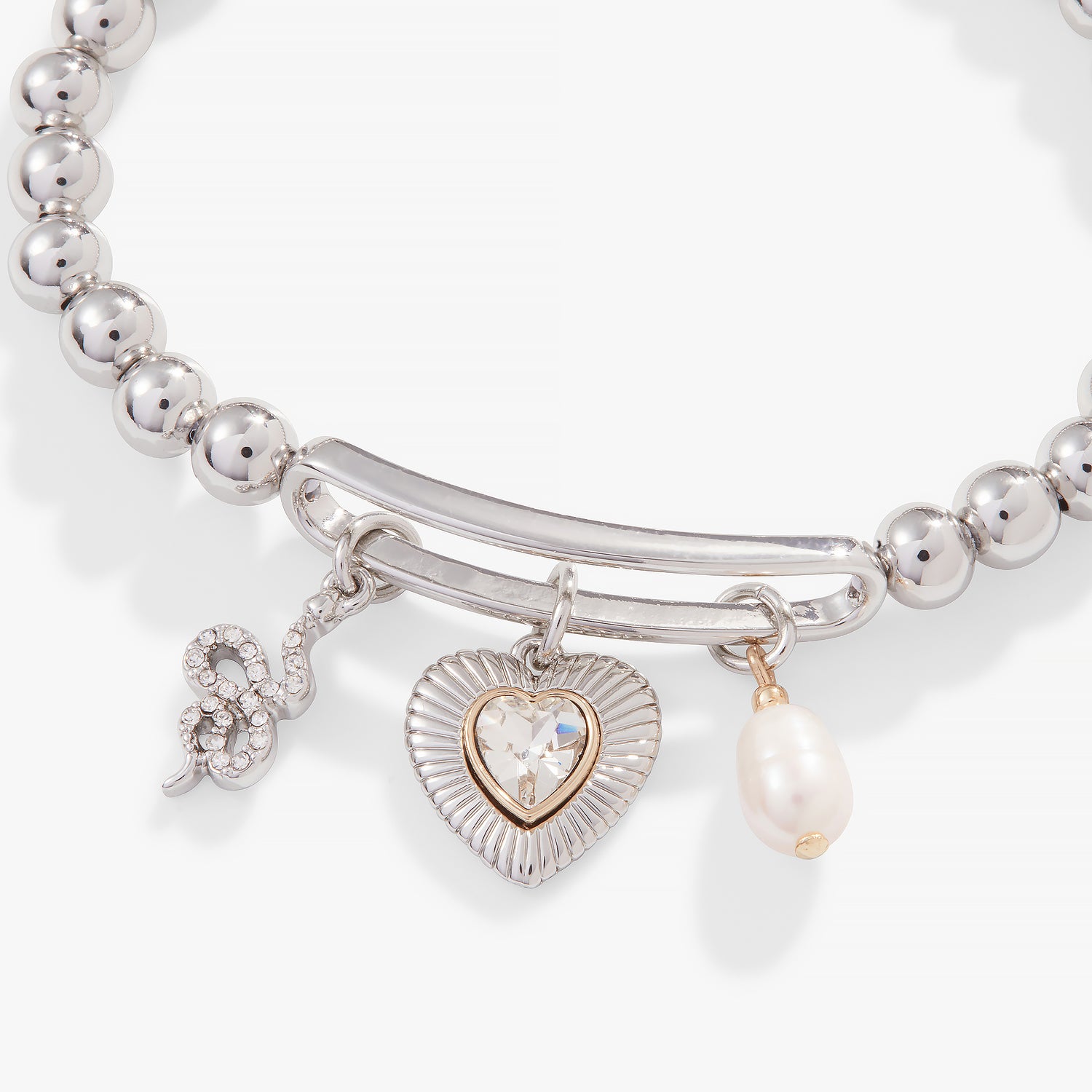 Pavé Heart + Pearl Stretch Bracelet